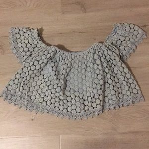 Tularosa Amelia Blue Off-Shoulder Crochet Top